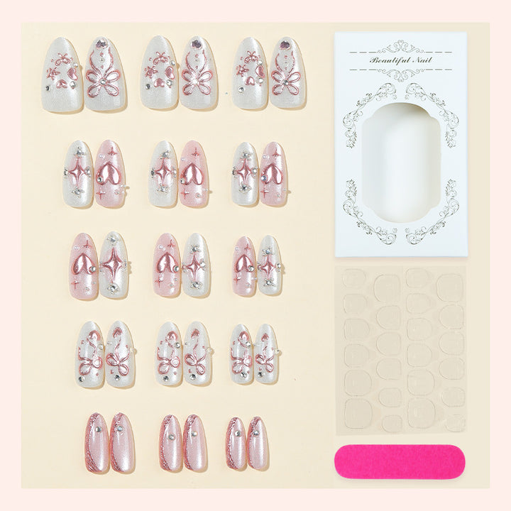 Decorative Press-On Nail Art Set with Floral and Gem Accents Stornfield
