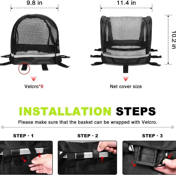 front-mount bicycle pet carrier basket with mesh canopy, reflective trim and adjustable straps Stornfield