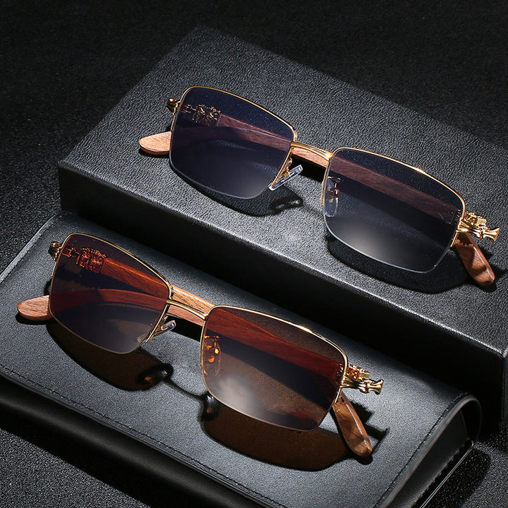 Ladies fashionable glasses with rectangular frame and high-quality wood details Stornfield