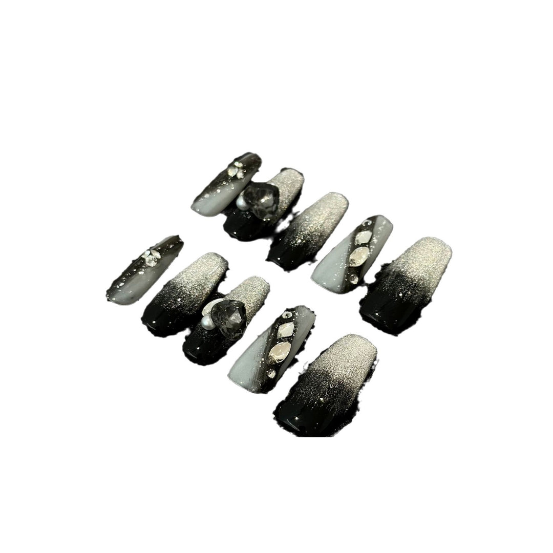 Artistic Ombre Press-On Nail Set with Gemstone Accents