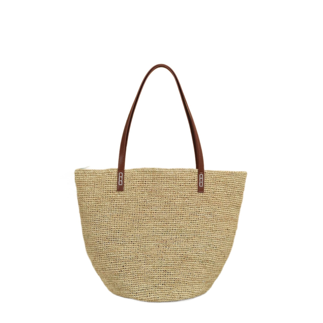 Handwoven jute bag with leather handles Stornfield