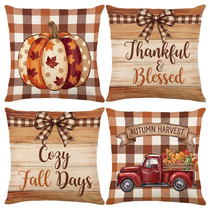 Decorative Harvest-Themed Throw Pillow Covers with Linen Texture