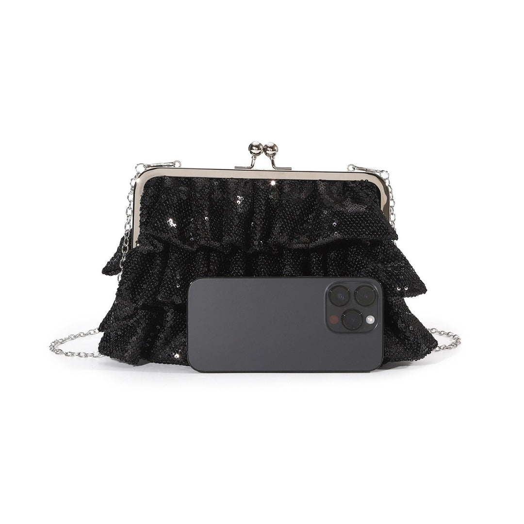 Ruffled Sequin Evening Clutch