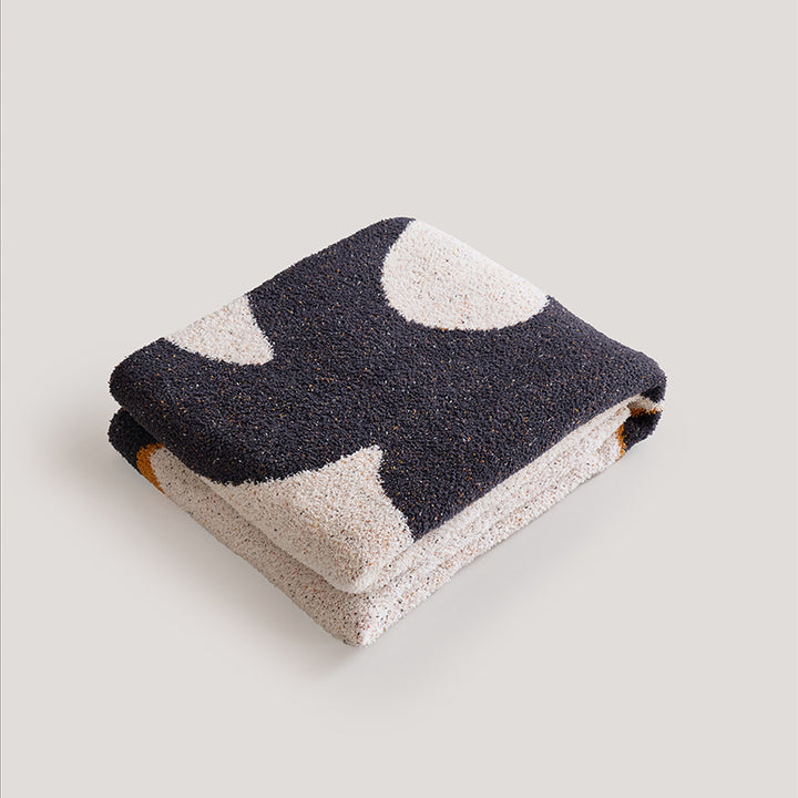 Plush Chenille Throw Blanket with Cartoon Cat Jacquard and Sherpa Backing