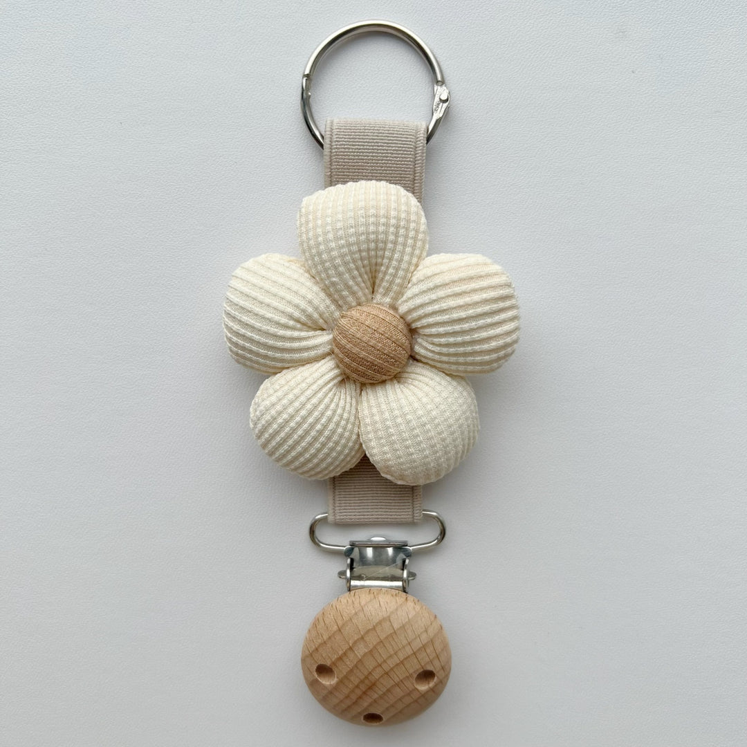 Embroidered Teddy Pacifier and Teether Clip with Wooden Safety Clamp