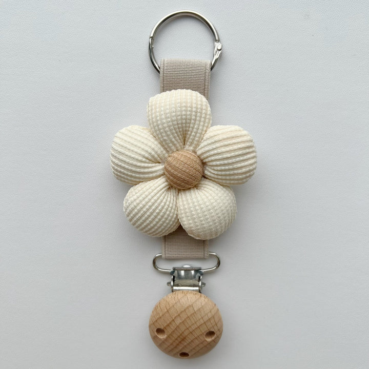 Embroidered Teddy Pacifier and Teether Clip with Wooden Safety Clamp