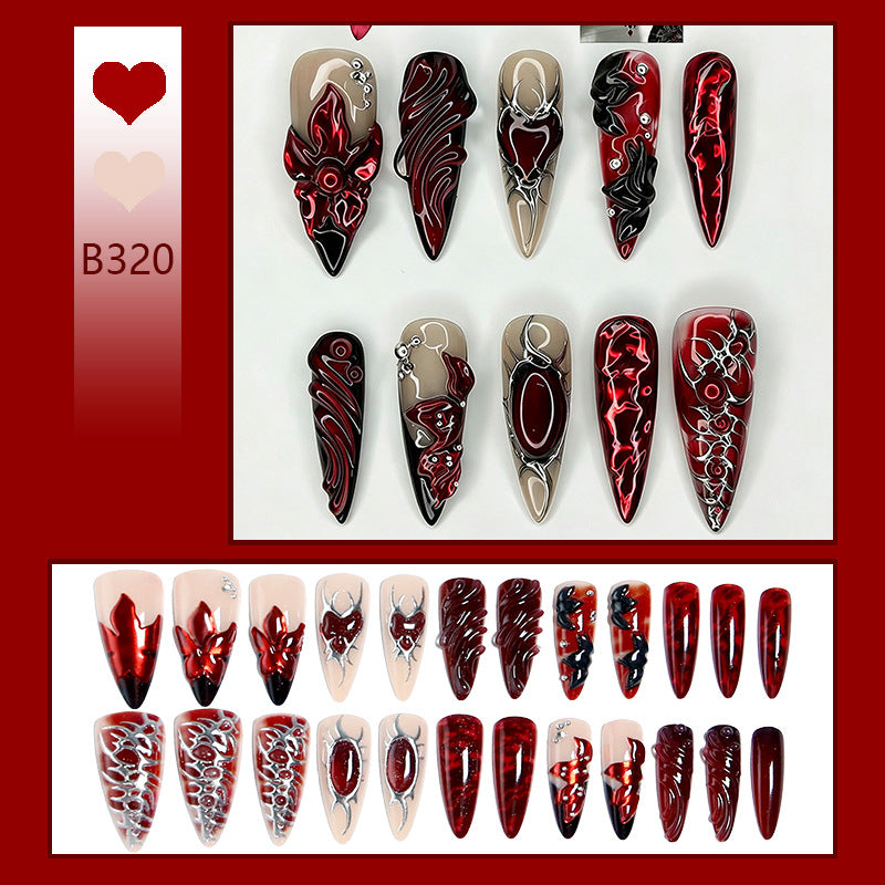 Artificial nail set with extravagant red and black designs Stornfield