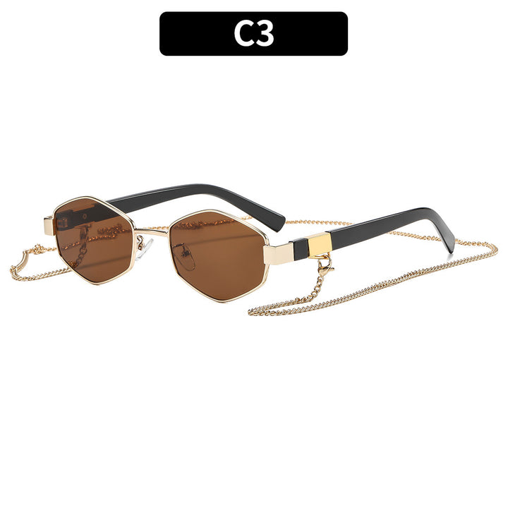 Stylish Hexagonal Sunglasses with Chain Accents