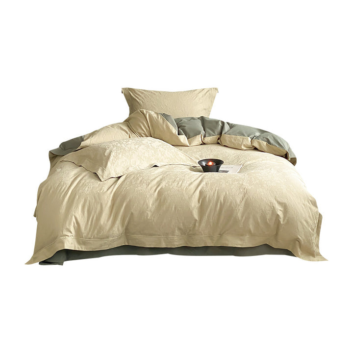 Reversible Jacquard Cotton-Sateen Duvet Cover Set with Floral Damask Texture