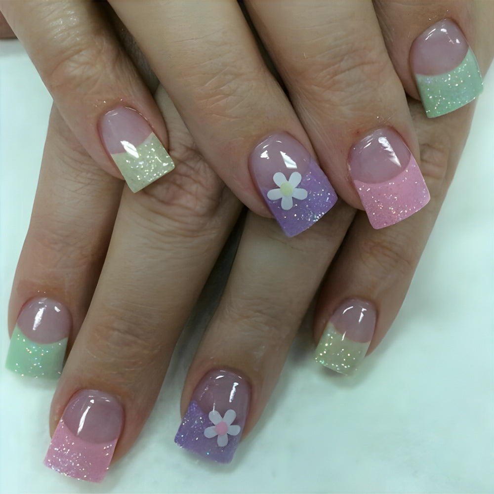 Glittery Pastel Floral Press-On Nails Stornfield