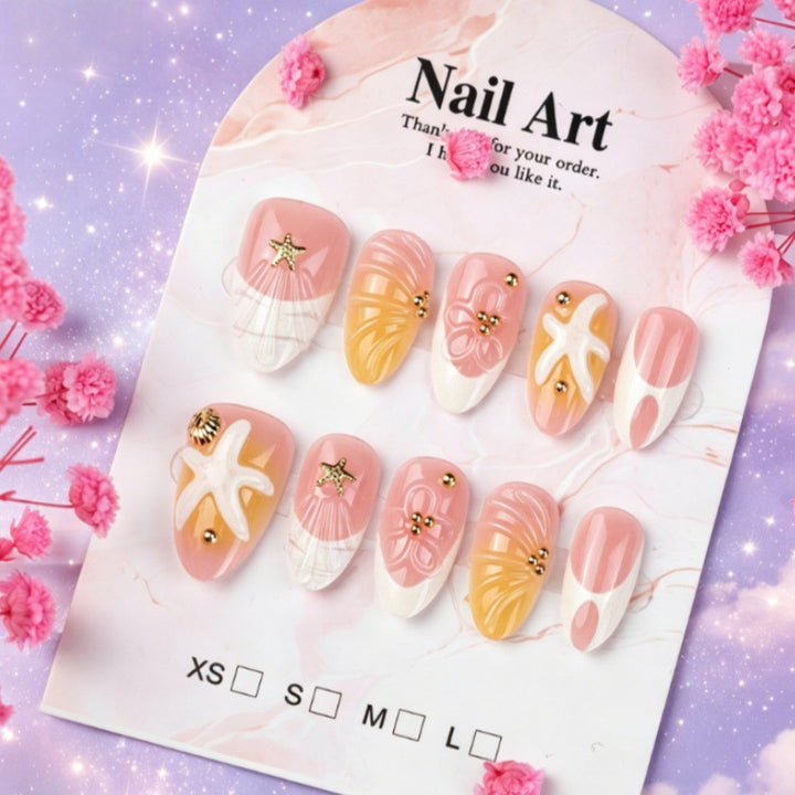 Artistic Press-On Nail Set with Unique Summer Designs Stornfield