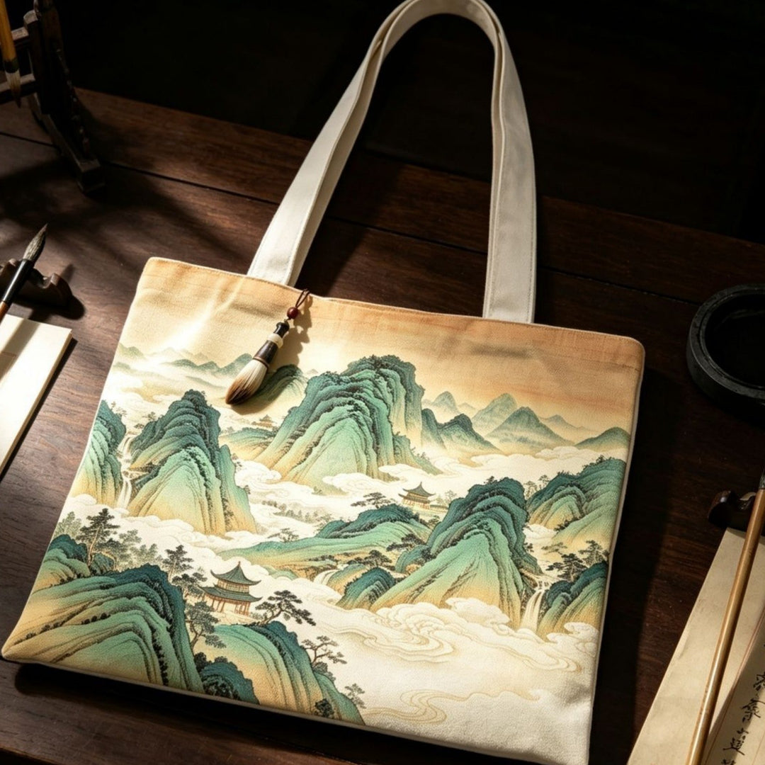 Artistic Landscape Print Canvas Tote Bag