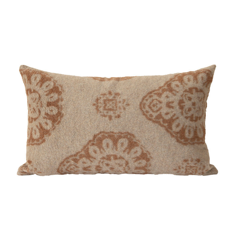Square decorative sofa cushion with jacquard-woven ornament and soft bouclé surface Stornfield