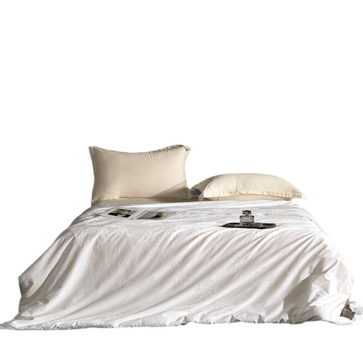 Elegant jacquard bed linen set made of cotton satin with a fine relief texture and hotel-style pillowcases