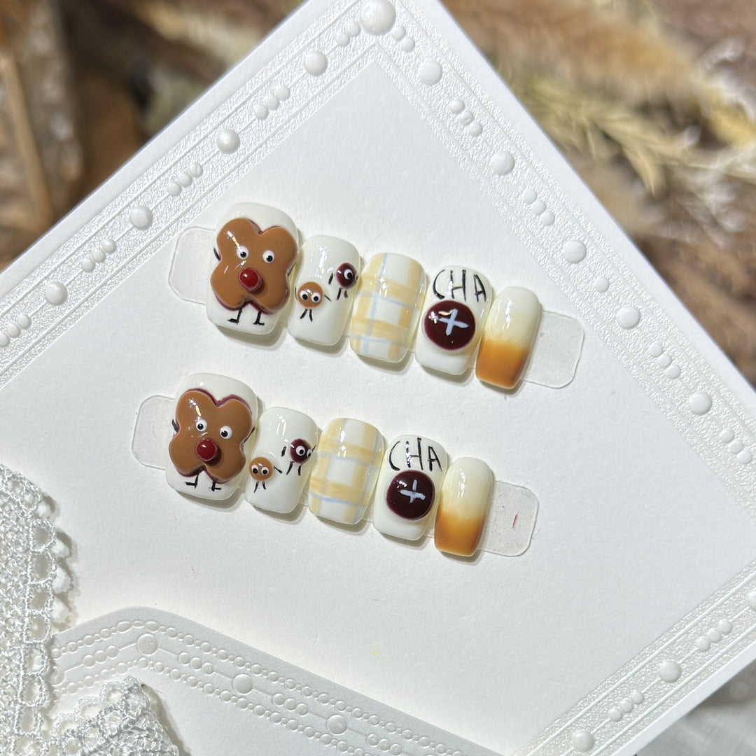 Whimsical Gingerbread Press-On Nail Art Set Stornfield