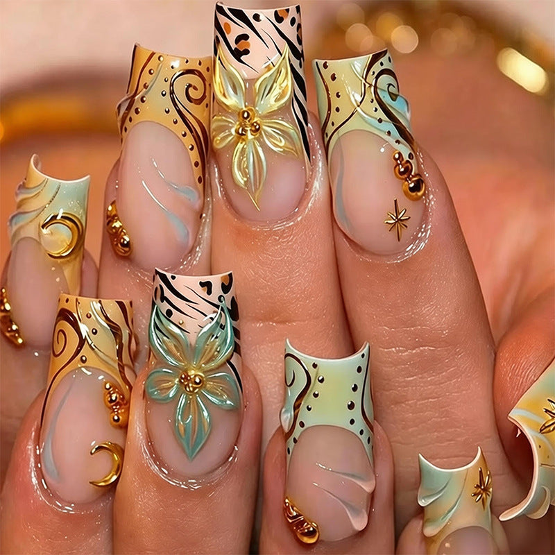 Elegant artificial nails with hand-painted floral accents Stornfield