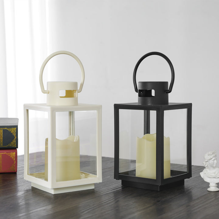 Portable Rectangular Metal Frame Glass-Panel LED Flameless Candle Lantern Stornfield