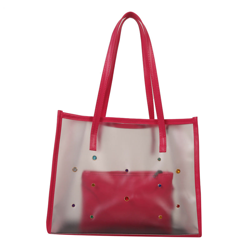Transparent Fashion Tote Bag with Decorative Gems
