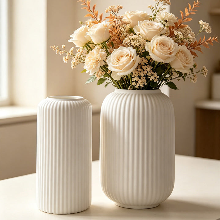 Elegant Ribbed Ceramic Decorative Vase Stornfeild