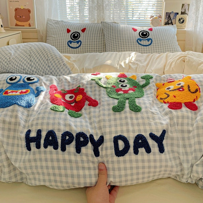 Cute Cartoon Bear Pattern Duvet Cover Set