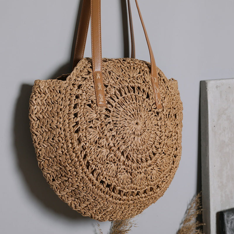 Basket bag with leather handles and colorful design Stornfield