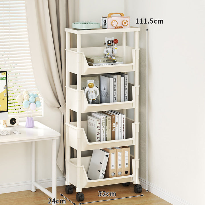 Compact Tiered Rolling Plastic Storage Cart with Swivel Casters and Front File Access