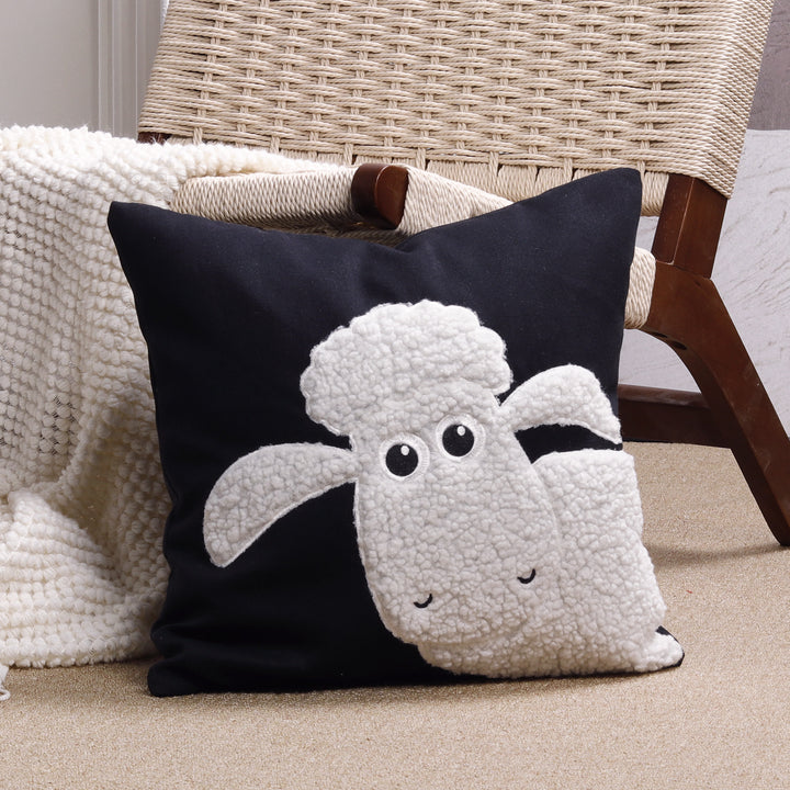 Plush Sherpa Appliqué Lamb Square Throw Pillow Cover with Hidden Zipper