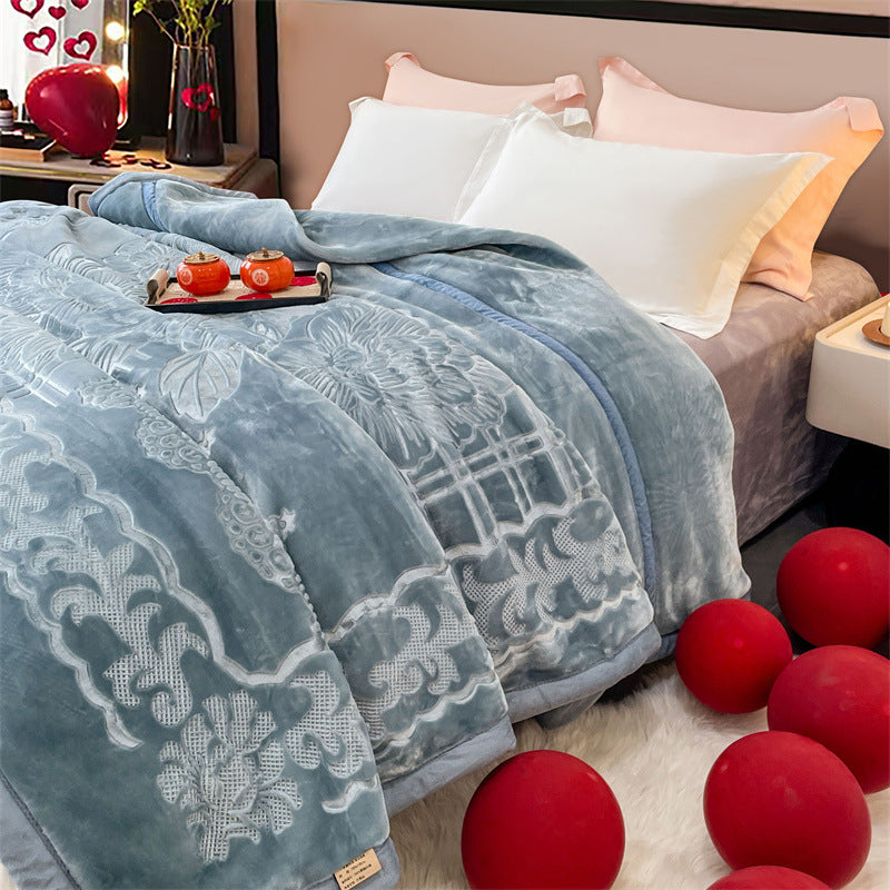 Cozy microfiber quilted blanket with floral relief embossing
