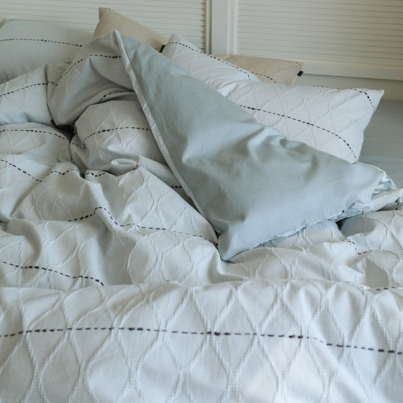 Premium Textured Cotton Duvet Cover Set with Quilted Diamond Stitch
