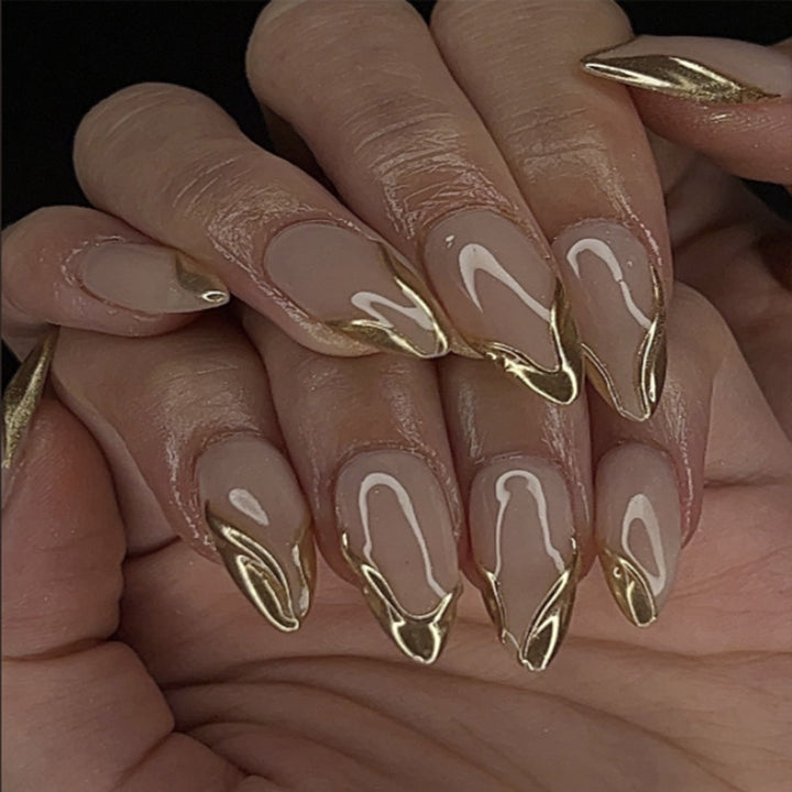 Artistic Stiletto Press-On Nails with Gold Accent Tips Stornfield