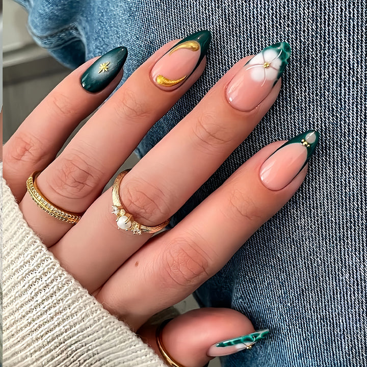 Artistic Floral and Geometric Press-On Nail Extensions Stornfield