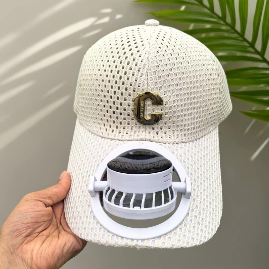 Breathable baseball cap with rechargeable fan in the visor and mesh insert Stornfield