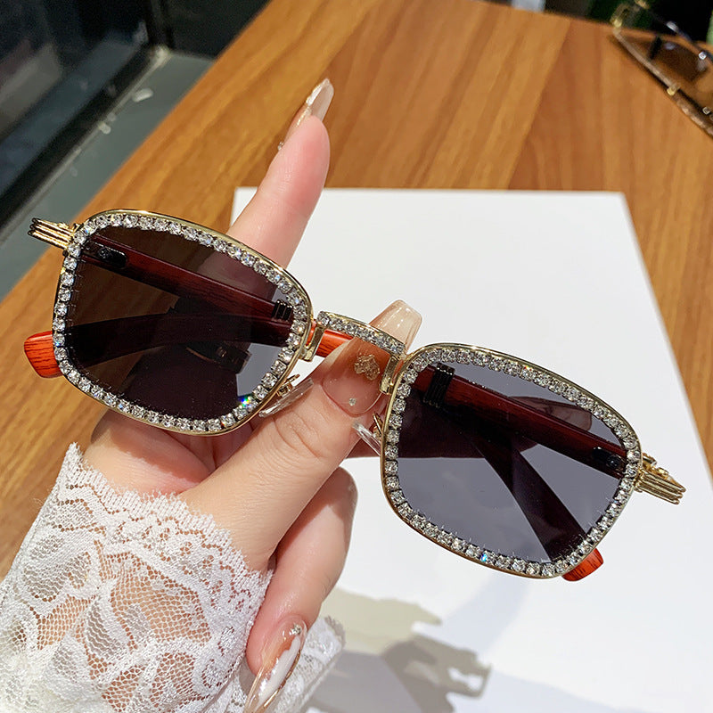 Women’s sunglasses with rhinestone-accented frame and modern wood design Stornfield