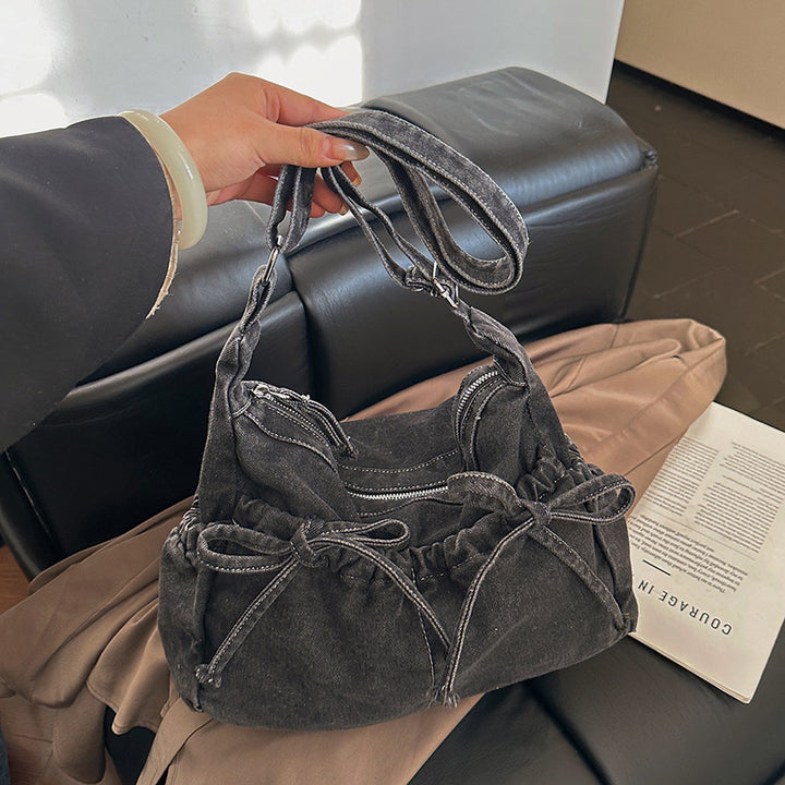 Denim Drawstring Hobo Bag