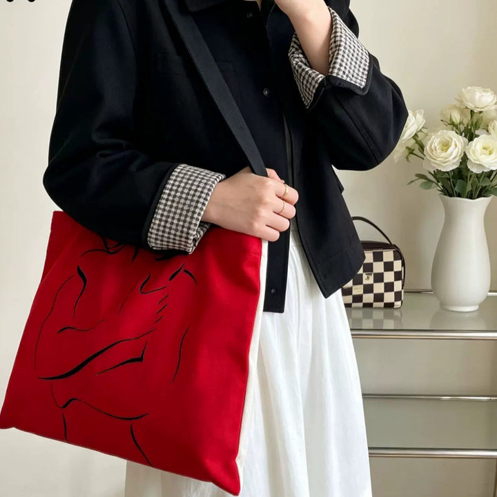 Chic Line Art Canvas Tote Bag
