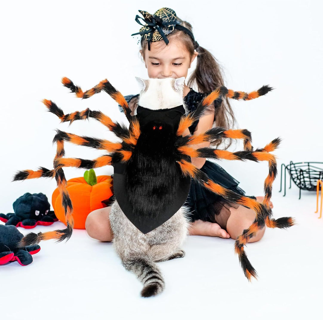 Adjustable pet spider costume with eight plush legs and velcro