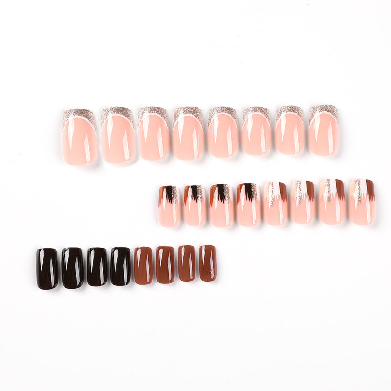 Elegant Artificial Nail Extensions with Ombre and Glitter Details Stornfield