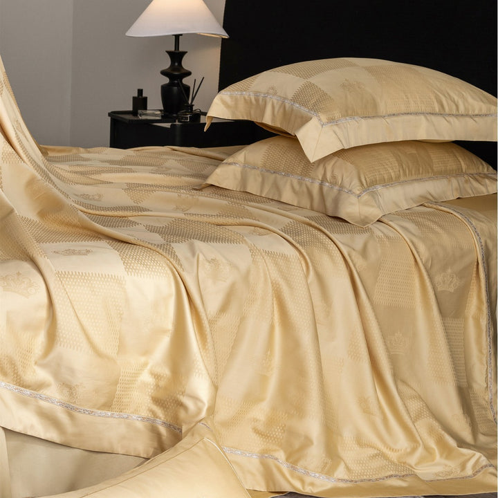 Silk-Effect Jacquard Sheet and Sham Ensemble with Satin Border