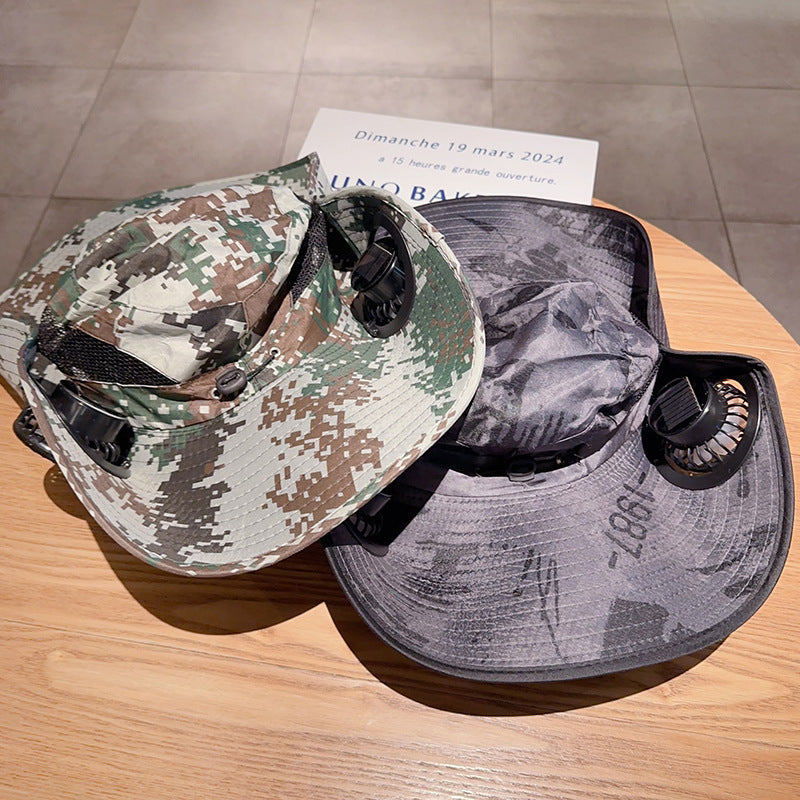 Bbreathable sun hat with two integrated mini fans, wide brim and adjustable chin strap Stornfield