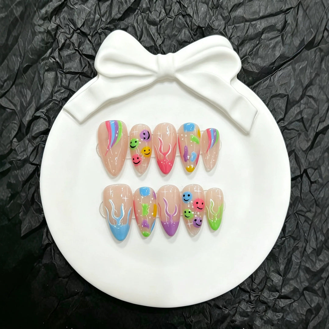 Artistic Smileys and Rainbow-Inspired Press-On Nails