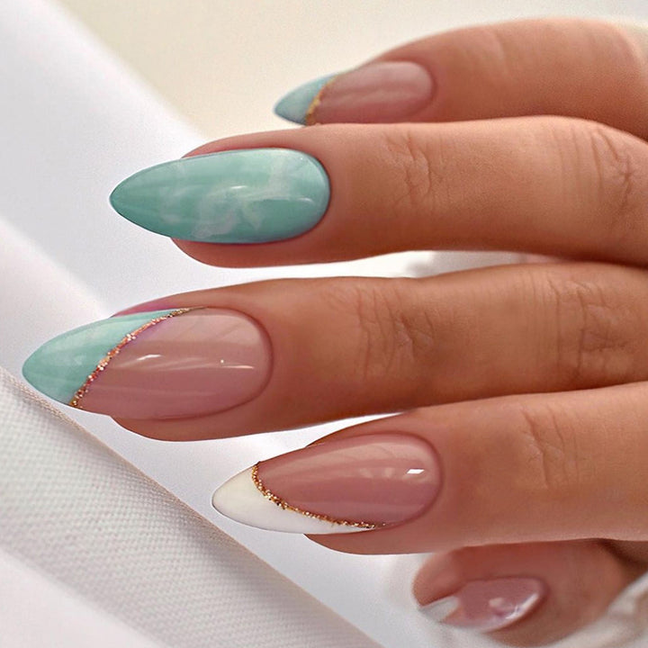 Elegant Stiletto Press-On Nails Set with Gold Accent Stornfield
