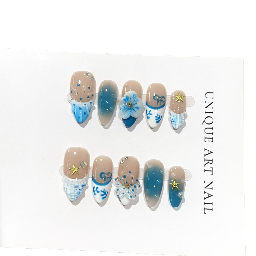Artistic Ocean-Inspired Press-On Nail Set