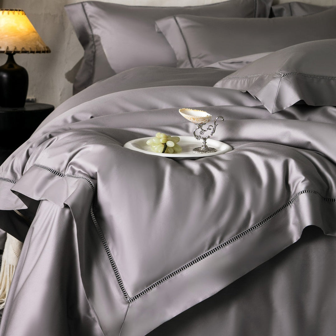 Luxury Silky Sateen Duvet Cover Set with Ladder-Stitch Hem and Decorative Ruffle