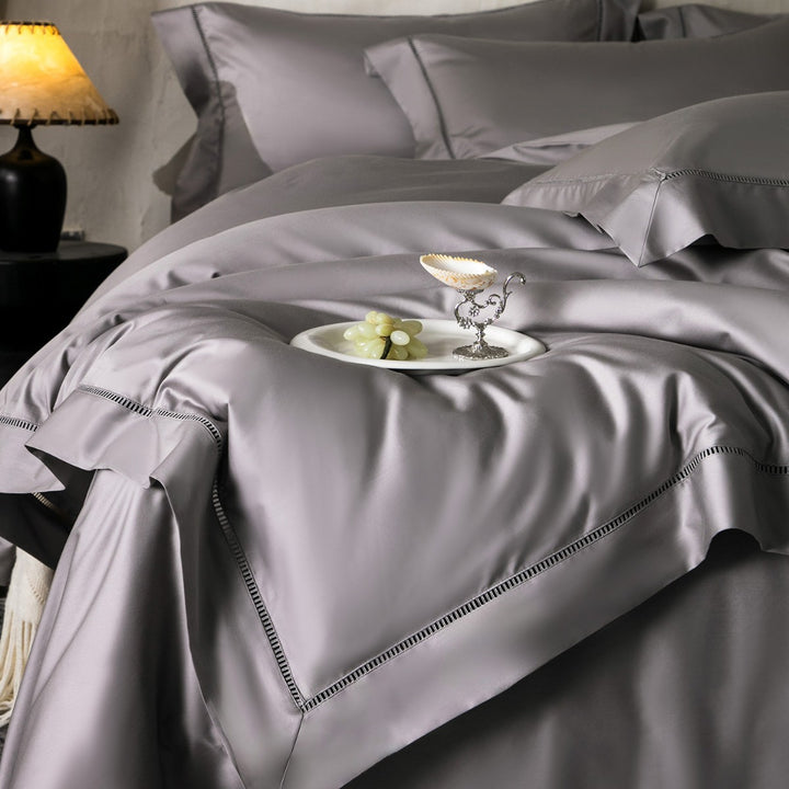 Luxury Silky Sateen Duvet Cover Set with Ladder-Stitch Hem and Decorative Ruffle