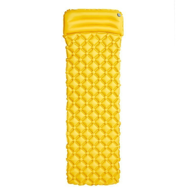 insulated inflatable camping sleeping pad with integrated headrest and quilted anti-slip surface Stornfield