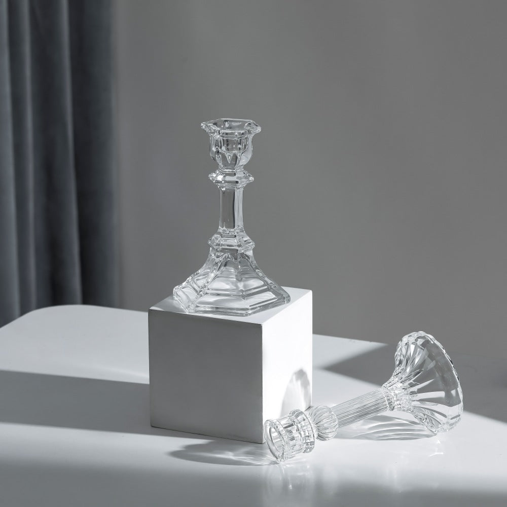 Pressed Crystal-Style Ribbed Glass Taper Candle Holder Stornfield