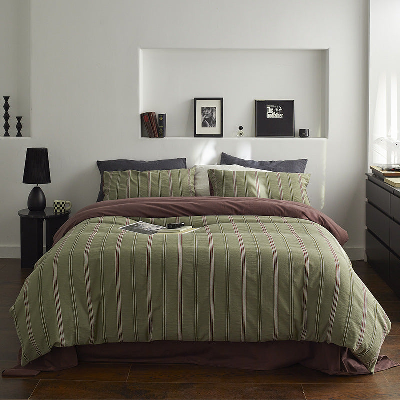 Striped Cotton Duvet Cover Set with Matching Pillow Shams