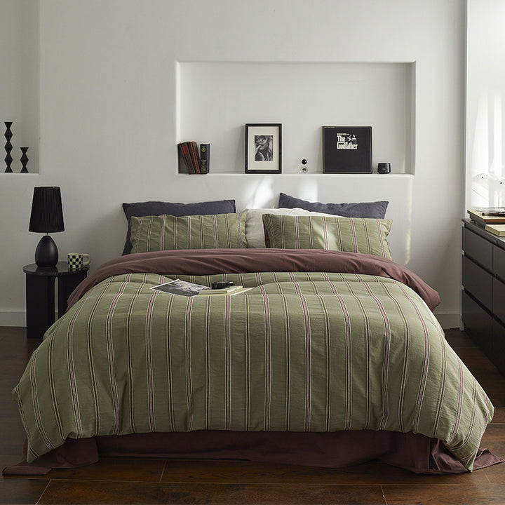 Striped Cotton Duvet Cover Set with Matching Pillow Shams