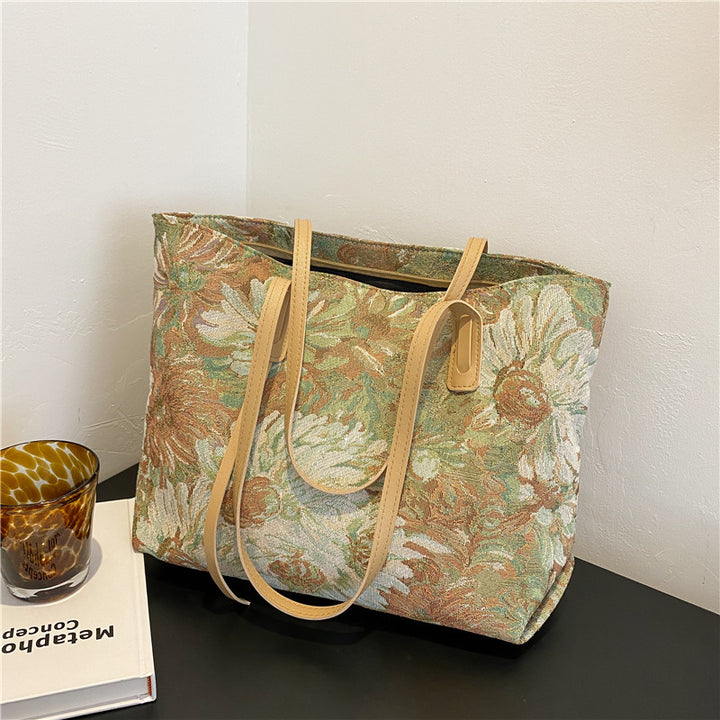 Floral Embroidered Tote Handbag
