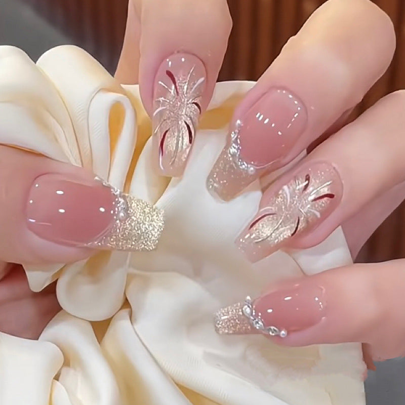 Artistic Sparkle Nail Tips with Floral Design Stornfield